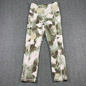 Athleta Salutation Stash 7/8 Leggings Topiary Abstract Olive Green Yoga Women XS